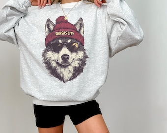 Kansas City Football Sweatshirt, Wolf Mascot Sweater, Trendy Kansas City Fan Shirts, Football Crewneck, Kansas City Hoodie, Game Day