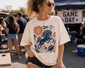 Denver Football T-Shirt, Sunday Football Tshirt, Bronco Mascot Shirt, Boho Denver Football Fan Sweatshirt, Game Day Crewneck Fan HTS091