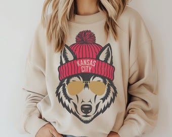 Kansas City Football Sweatshirt, Wolf Mascot Sweater, Trendy Kansas City Fan Shirts, Football Crewneck, Kansas City Hoodie, Game Day