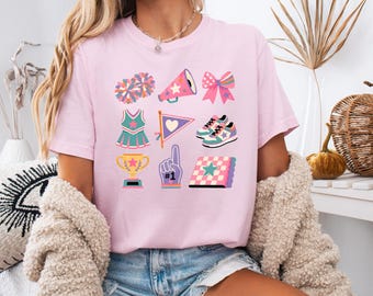 Cute Preppy Cheerleader Sweatshirt, Cheer Mom Comfort Colors Shirt Coquette Squad Merch Game Day Team Spirit Outfit Trophy Bow Gift HTS209