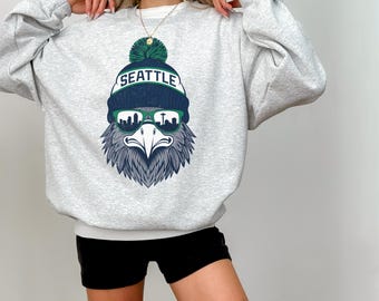Seattle Football Vintage Sweatshirt – Seahawk Mascot Sports Fan Sweater, Unisex Game Day Graphic Top, Trendy Tailgate Gift