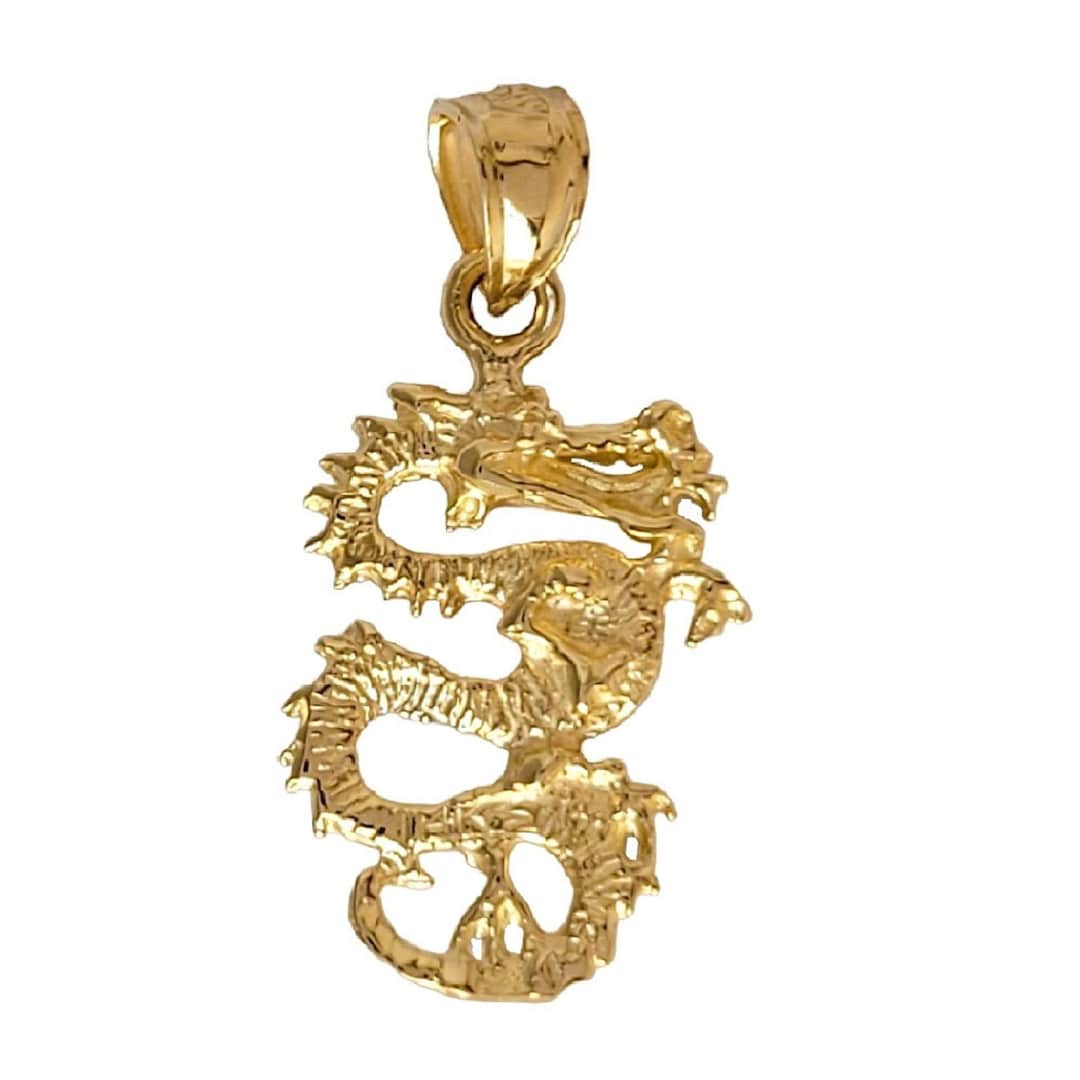 14K Yellow Gold Dragon 3D Pendant - Etsy