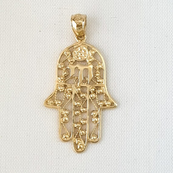 14K イエロー ゴールド ハムサ ハンド チャイ ペンダント - Etsy 日本