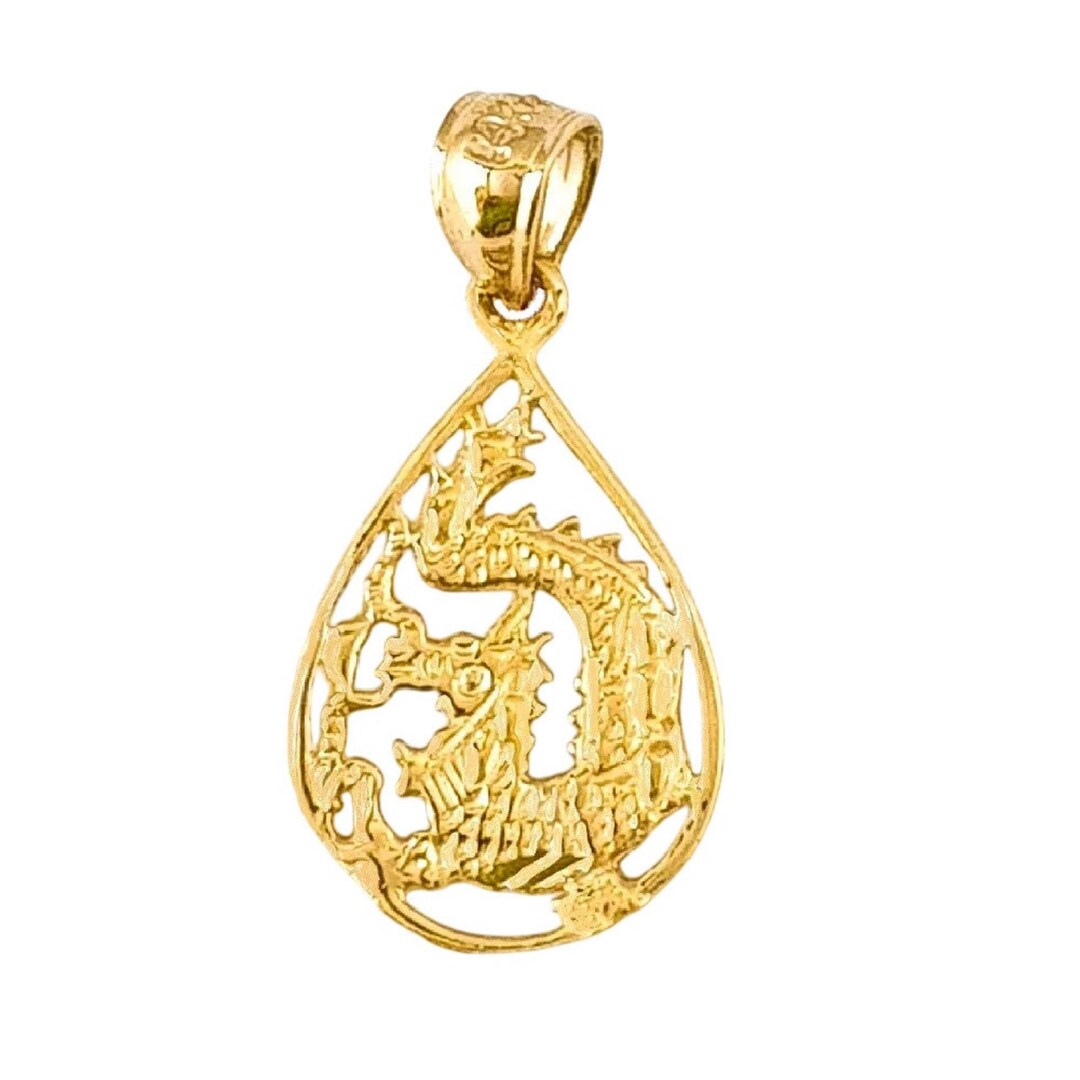 14K Yellow Gold Dragon Pendant - Etsy