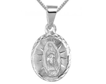 925 Sterling Silver Necklace w/ Our Lady of Guadalupe Pendant Charm