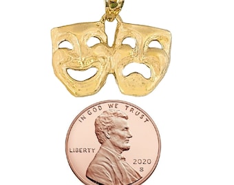 14K Yellow Gold Laugh Now, Cry Later Drama Mask Pendant