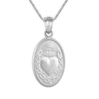 Collana Cuore Di Gesù E Croce In Argento Sterling 925 Con Zirconi Rossi - Unisex