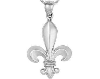 925 Sterling Silver Necklace w/ Fleur De Lis Large Pendant