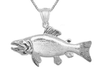 925 Sterling Silver Necklace w/ Sockeye Salmon Fish 3D Solid Pendant