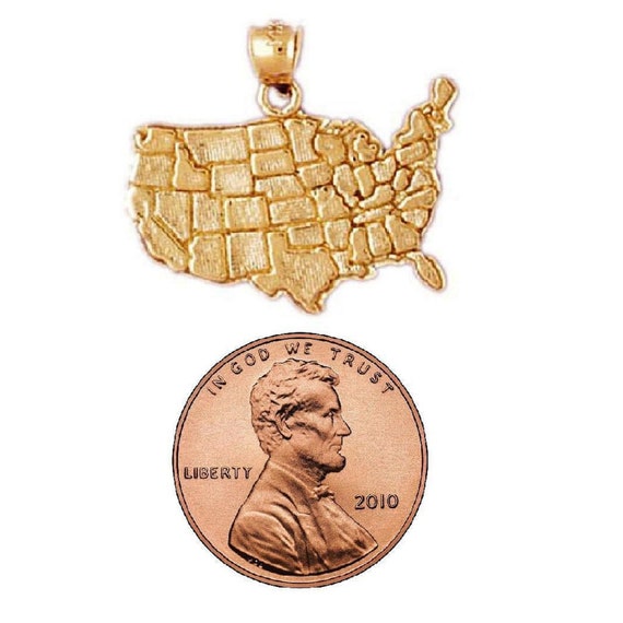 Florida State Map Charm Pendant - 10k Yellow Gold, Sunshine State Design With Star Texture