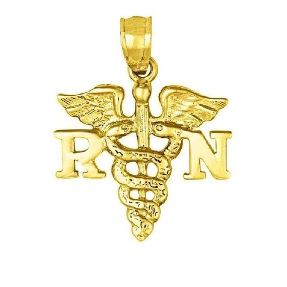 14k Yellow Gold RN Registered Nurse Caduceus Symbol Medical Red Enamel Curb Cuban Link 5.9mm ID Emergency Alert Bracelet Engravable Identification Nam 14K Solid Yellow Gold Registered Nurse Caduceus Paramedic Rn
