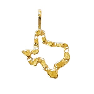 Petit pendentif pépite de carte de l'état du Texas en or jaune 14 carats
