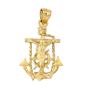 Colgante de cruz con ancla marinera en oro amarillo de 14 quilates