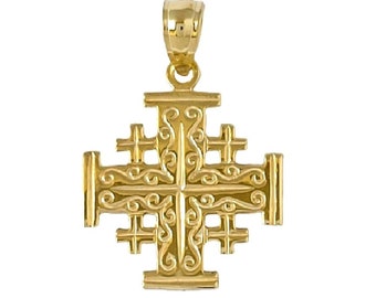 14K Yellow Gold Jerusalem Cross Pendant