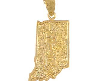 14K Yellow Gold Indiana State Map Pendant
