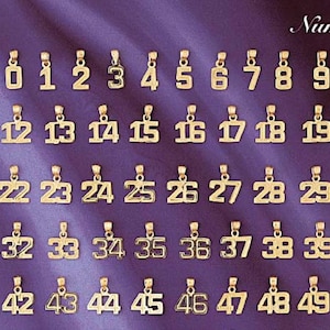 Litet hänge i 14K gult guld med siffror, 0 till 50