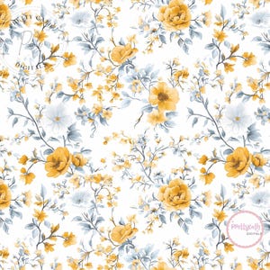 Seamless Yellow Toile Gray Floral Pattern Elegant Vintage Botanical Design Romantic Blossom Print For Fabric Wallpaper Textile Scrapbooking