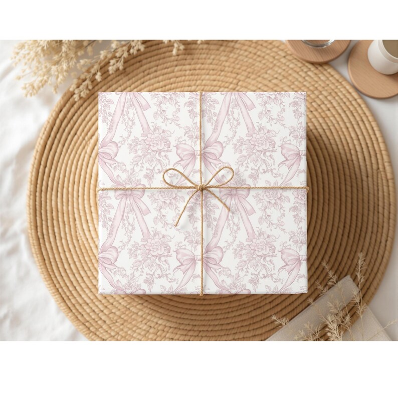 Vintage Pink Toile Ribbon Rose Seamless Floral Pattern Elegant Romantic ...