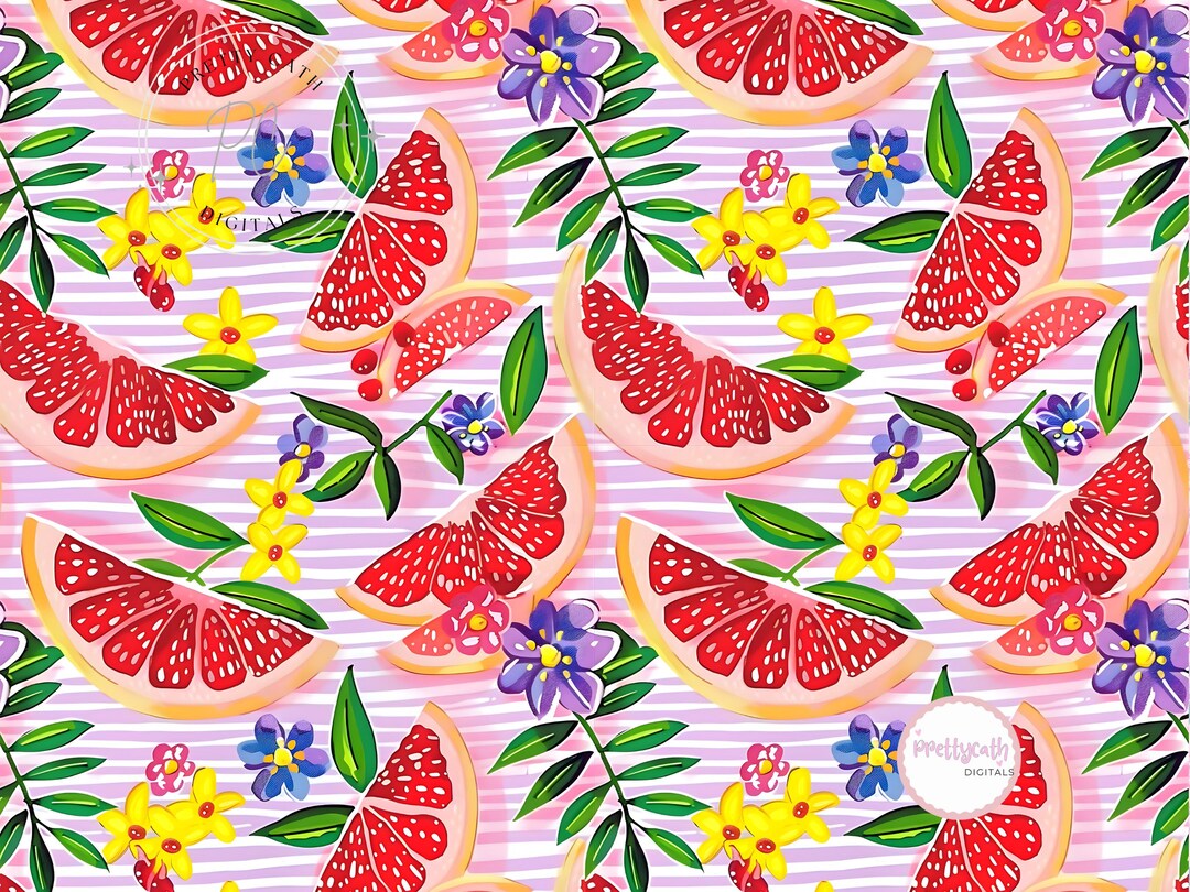 Pink Grapefruit Tropical Floral Seamless Pattern Summer Fruit Print ...