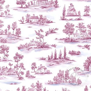 Rosa Toile De Jouy Retro Handdrawn Pastel Repeat Pattern Chinoiserie Floral French Digital Paper Seamless Nursery Background For Wallpapers