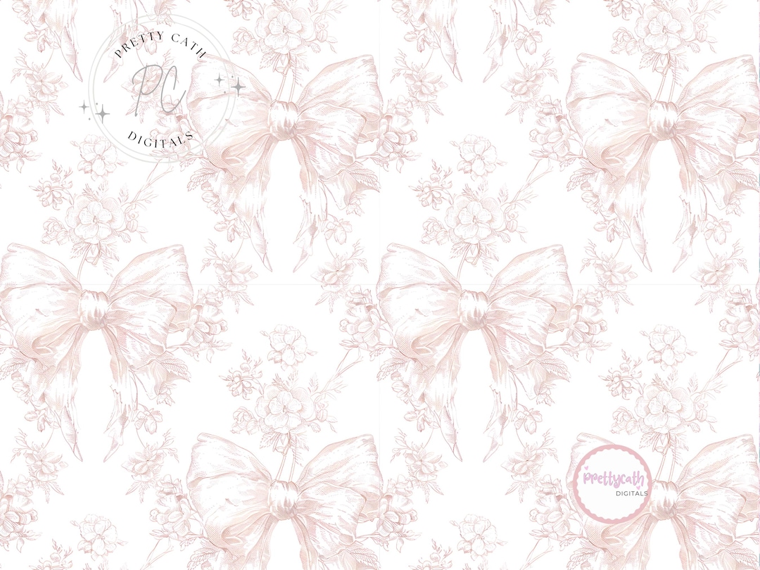 Blush Pink Bow Toile Seamless Pattern Digital Paper Coquette Vintage ...