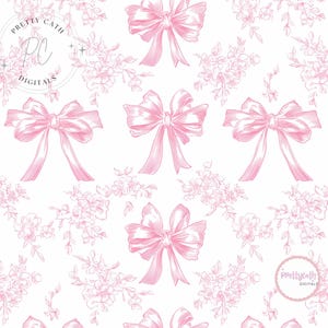 Pink Ribbon Bow Fabric Vintage Floral Cottagecore Print Seamless Digital Paper Romantic French Toile Wallpaper Scrapbook Background Design