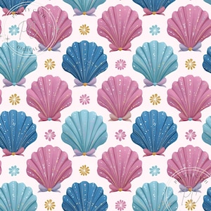 Coquette Vintage Seashells Seamless Pattern Pastel Beach Digital Paper for Nursery Wallpaper Fabric Print Scrapbook Summer Coastal Decor