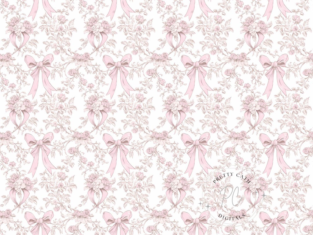 Pink Toile Chinoiserie Coquette Bow Seamless Pattern Vintage Floral ...