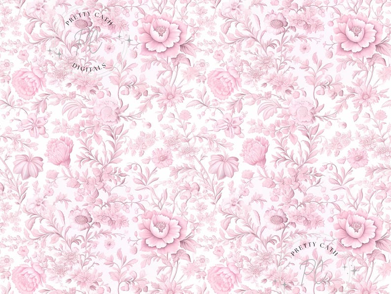 Pink French Toile Floral Seamless Pattern PNG, Vintage Chinoiserie ...