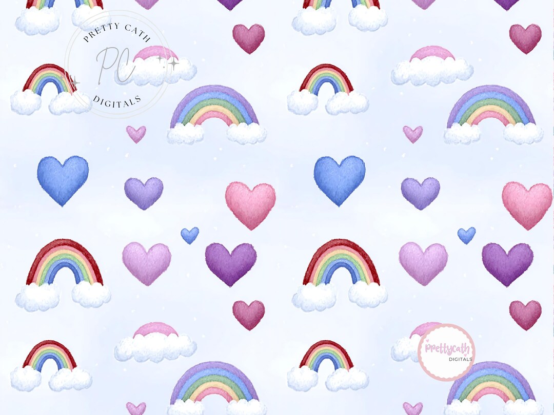 Rainbow Hearts Seamless Pattern Watercolor Hearts and Rainbows Nursery ...
