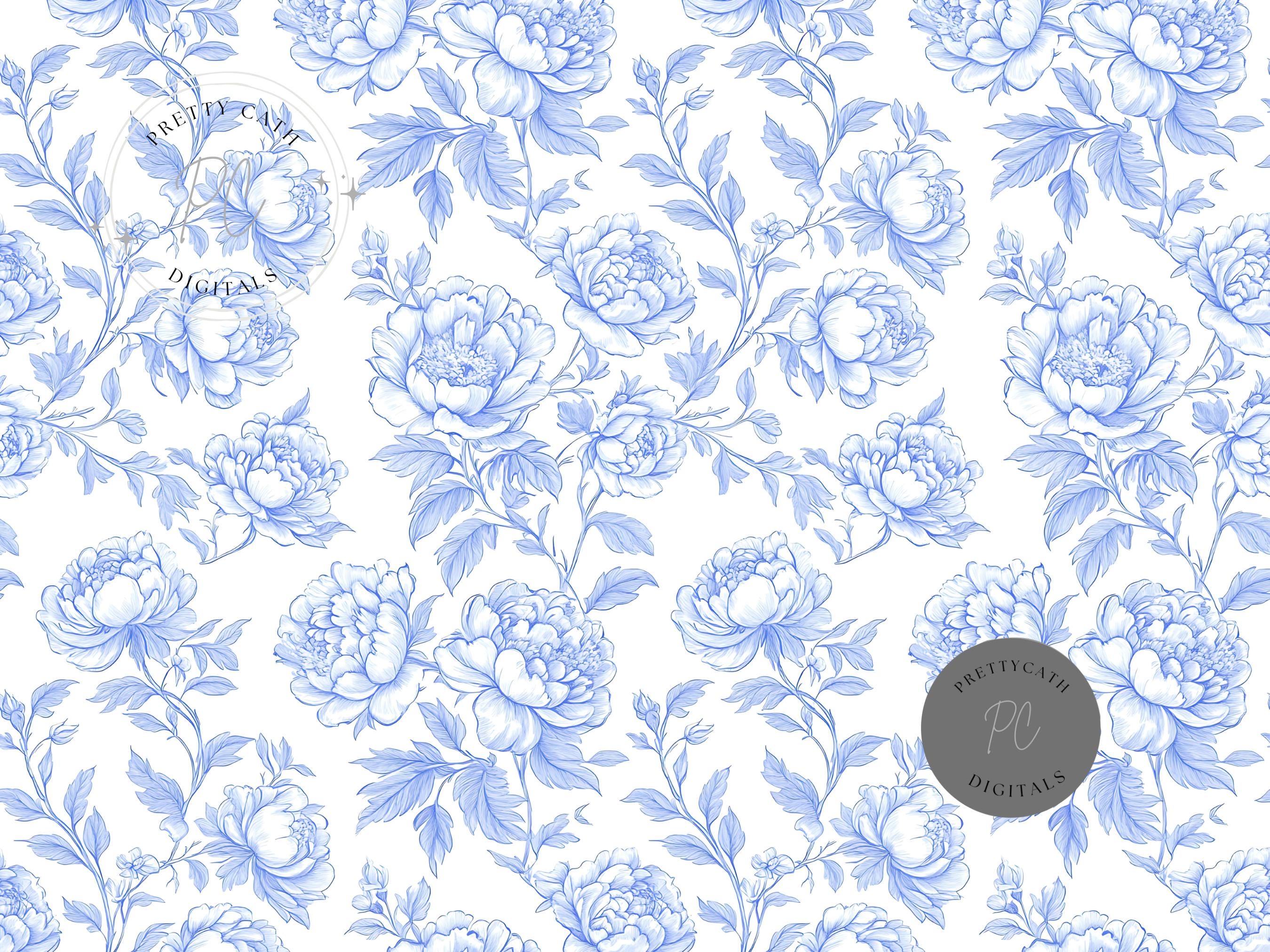 Light Blue Toile De Jouy Digital Paper: French Floral, Nursery ...