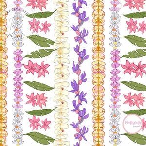 Hawaiian Lei Floral Stripe Pattern Tropical Fabric Print Seamless Exotic Digital Paper Summer Wallpaper Scrapbook Background Vacation Design