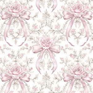 Fiocco vintage rosa chinoiseries, fiocco senza cuciture retrò, disegnato a mano, fiocco rosa pastello, motivo ripetuto, Toile de Jouy, PNG, album floreale