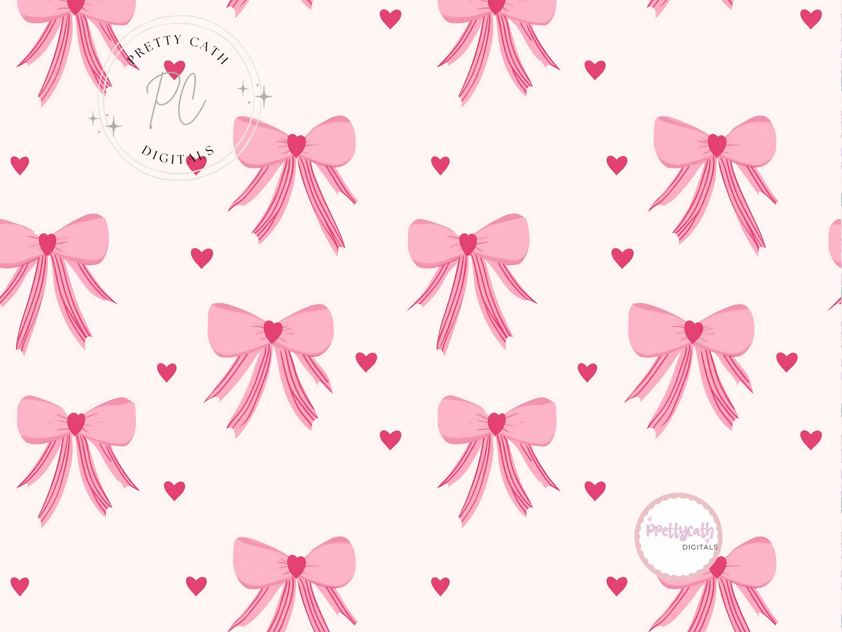 Pink Bow Heart Seamless Pattern Valentine Coquette Background Romantic ...