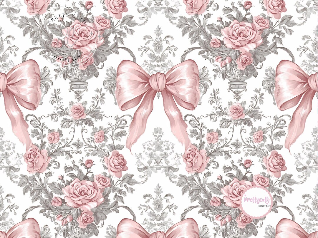 Vintage Rose Bow Seamless Pattern Shabby Chic Floral Ribbon Print ...