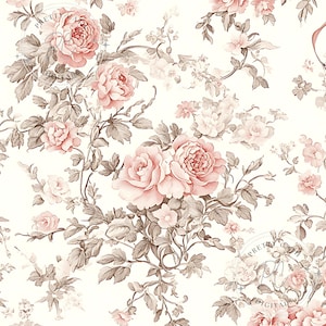 Vintage rosa Toile De Jouy Chinoiserie rosa Bloom Florals Coquette Bow Seamless Repeated Pattern Retro Cottagecore Shabby Chic Wallpaper