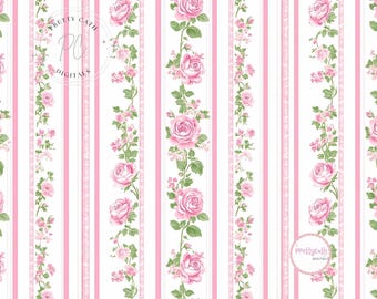 Pink Floral Stripe Seamless Pattern Chinoiserie Toile Vintage Rose Digital Paper Fabric Print Scrapbook Wallpaper Craft Download