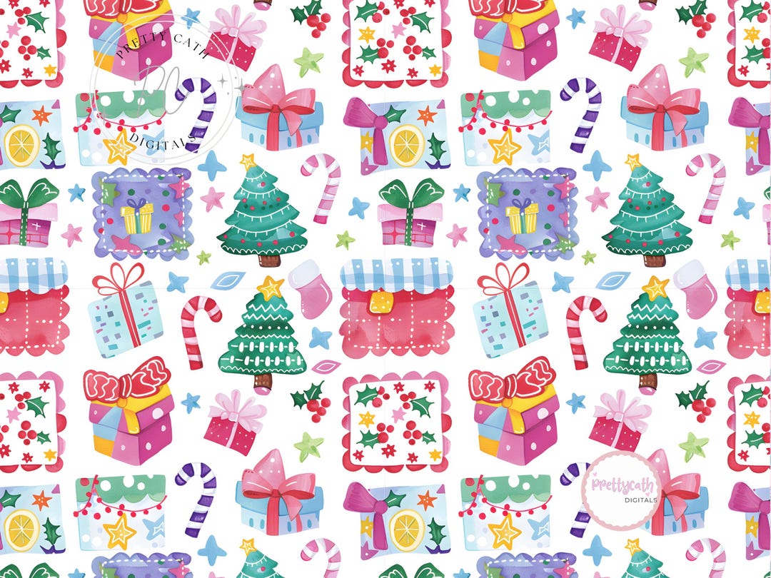 Christmas Seamless Pattern Colorful Holiday Wallpaper Gift Wrapping ...