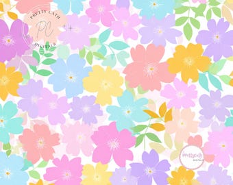 Pastel Floral Pattern Colorful Spring Flowers Soft Seamless Print Garden Fabric Design Bright Flower Digital Paper Craft Background
