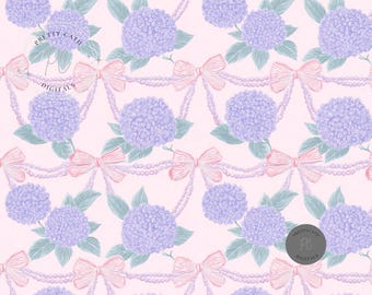 Pastel Hydrangea Bow Fabric Print for POD Nursery Decor Wallpaper Soft Floral Seamless Pattern for Baby Room Crafts