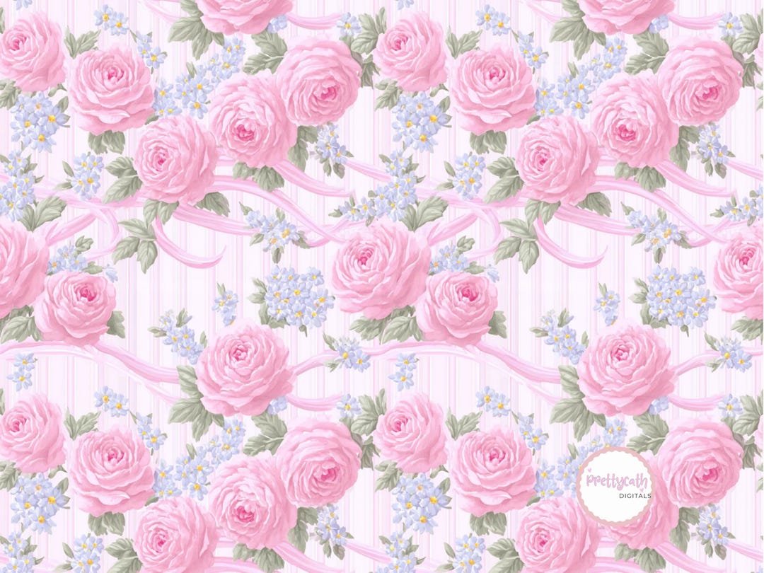 Pink Rose Floral Seamless Pattern Vintage Ribbon Bouquet Shabby Chic ...