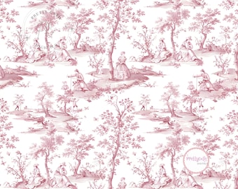 Rosa Toile de Jouy Muster vintage shabby chic Tapete vintage französische Stoff Gobelin Tapete zum ausdrucken und ausdrucken