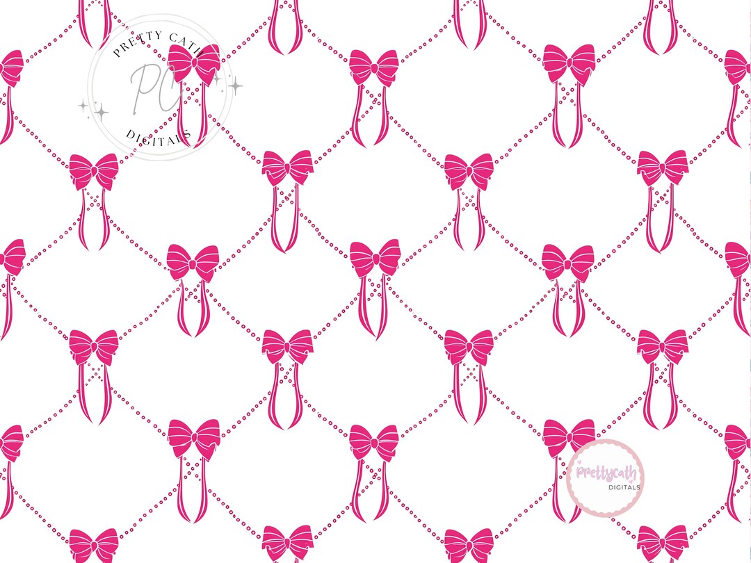 Pink Bow Seamless Pattern With Pearl Chain Lattice Design on White ...