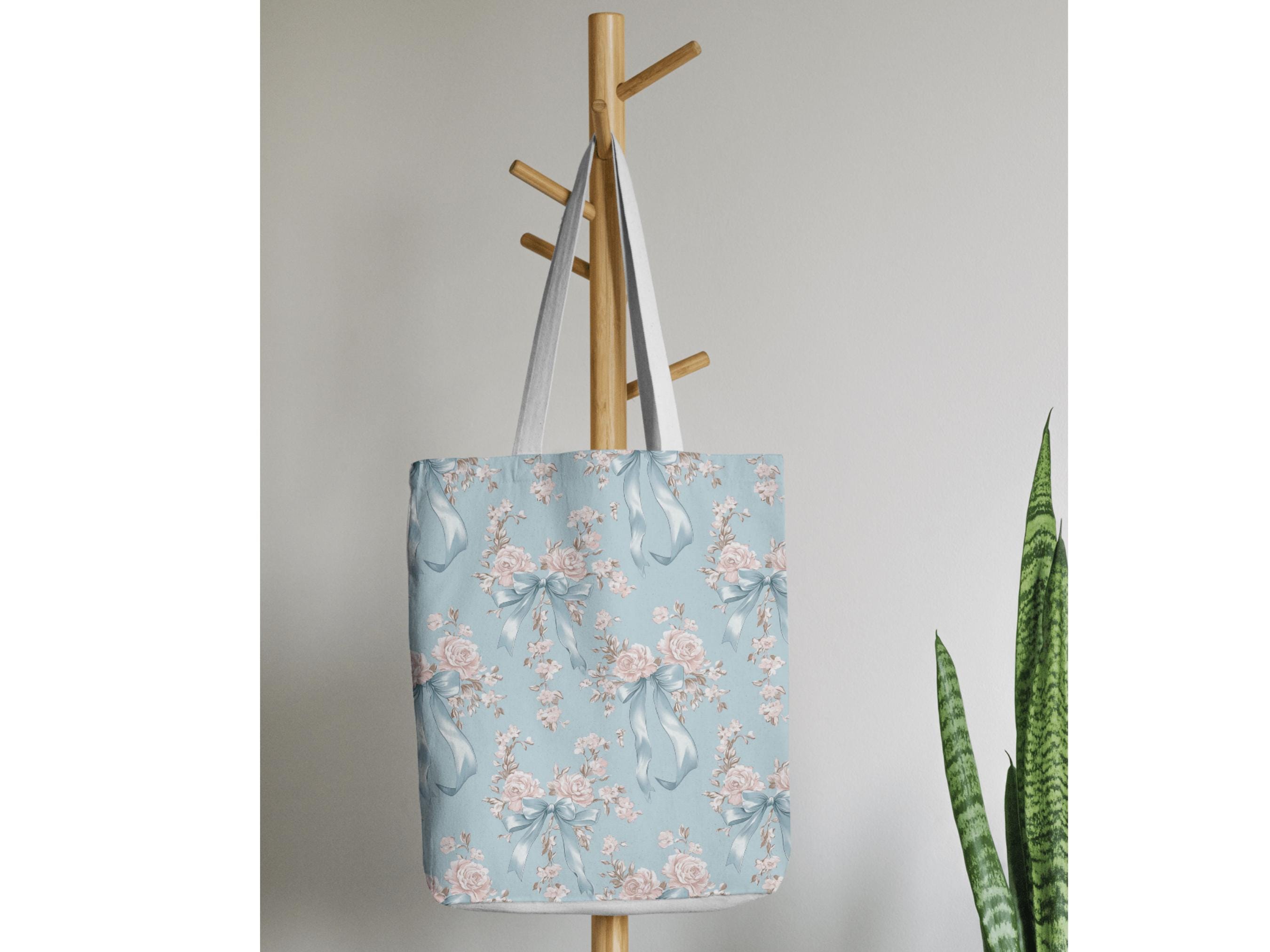 Blue Rose Toile Digital Paper: French Floral Bow Pattern (digital ...