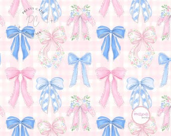 Lazo rosa y azul sin costuras con patrón chinoiserie toile, cinta vintage, papel digital, impresión en tela, álbum de recortes, sublimación, manualidad, descarga