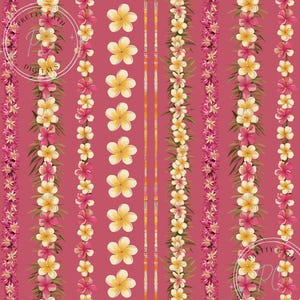 Hawaiian Floral Seamless Pattern: Hibiscus, Lei, Plumeria (PNG Digital Paper Download