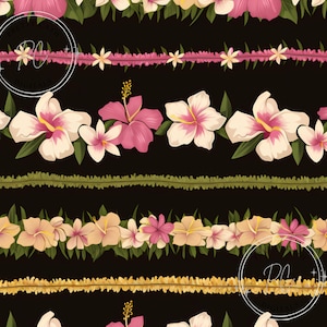 Hawaiian Hibiscus Seamless Pattern: Tropical Lei Floral PNG (Digital Download 12x12in