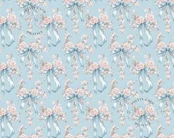 Bow seamless pattern blue floral wallpaper coquette pattern toile de jouy seamless preppy wallpaper pink floral line art bow pattern