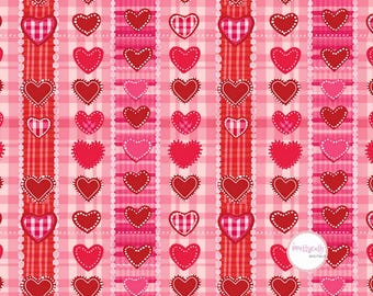 Pink Red Heart Gingham Seamless Pattern Valentines Fabric Wallpaper Nursery POD Love Patchwork Plaid Romantic Background