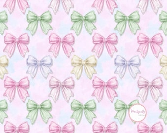 Pastel Bow Seamless Pattern Digital Paper Ribbon Repeat for Fabric Print Crafts and Scrapbooking